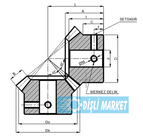 Ayna mahruti dişli teknik resim
